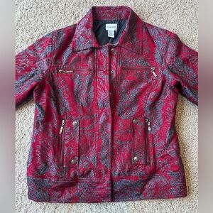 Chico's Vibrant Red and Gray Jean Jacket